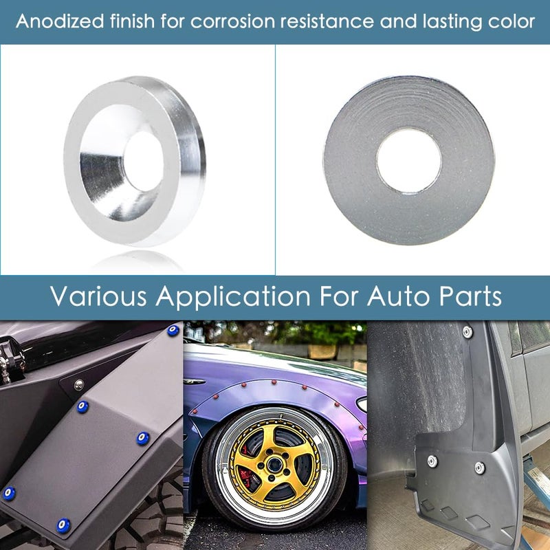 Rolling Gears M6 Silver Flat Anodized Aluminum Washer Bolt Kit, 32-Piece Hardware Kit for Widebody, Fender Flares, Bumpers, Mud Flaps and Engine Bay Dress-Up - Image 2